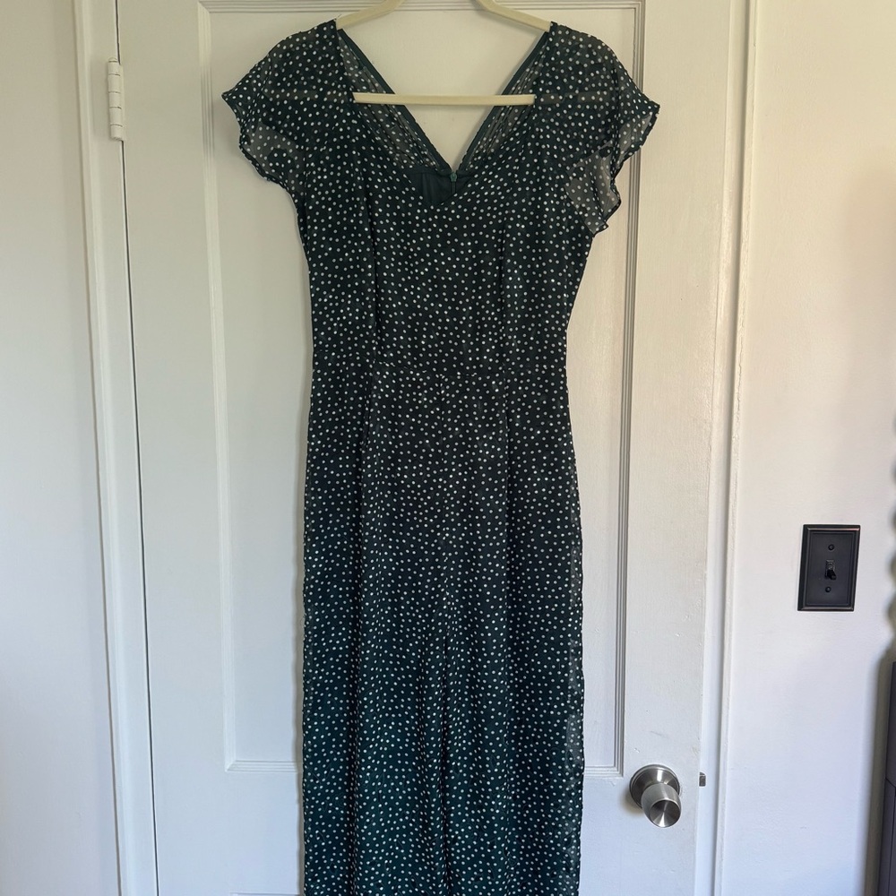 Poetry Jumpsuit Green White Flutter Sleeve Size 8